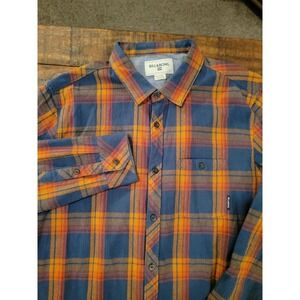 Billabong Mens XL Blue Orange Plaid Flannel Button Down‎ Shirt M508CBEL